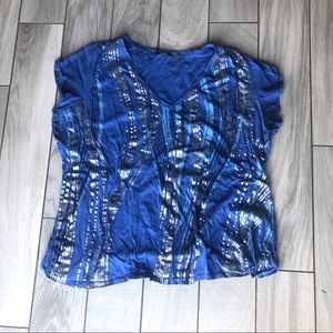 Tahari 2x Cotton blue v-neck with silver